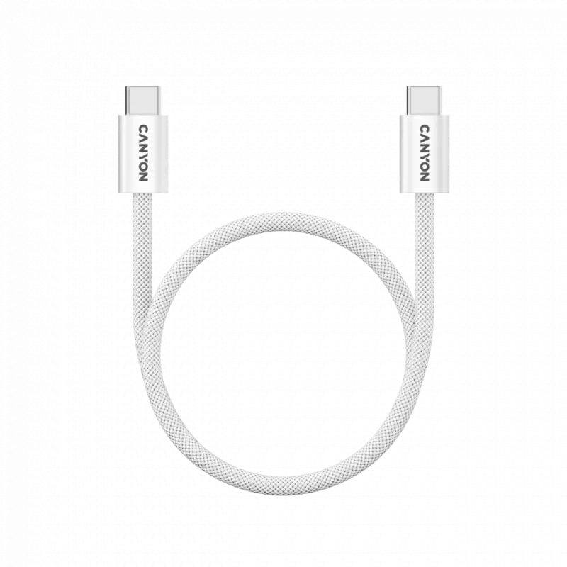 CANYON OnWire 60MG USB-C į USB-C laidas, magnetinis, pintas, 1 m, baltas
