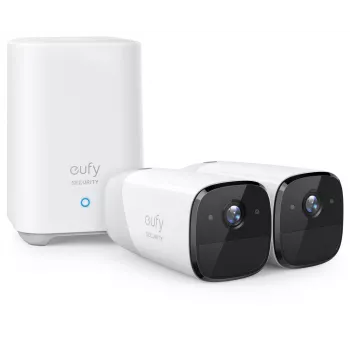 Eufy Security, eufyCam 2 Pro Belaidė namų apsaugos kamerų sistema, 365 dienų baterijos veikimo laikas, HomeKit suderinamumas, 2K raiška, IP67 atspari orams, naktinis matymas, 2 kamerų rinkinys, be mėnesinio mokesčio