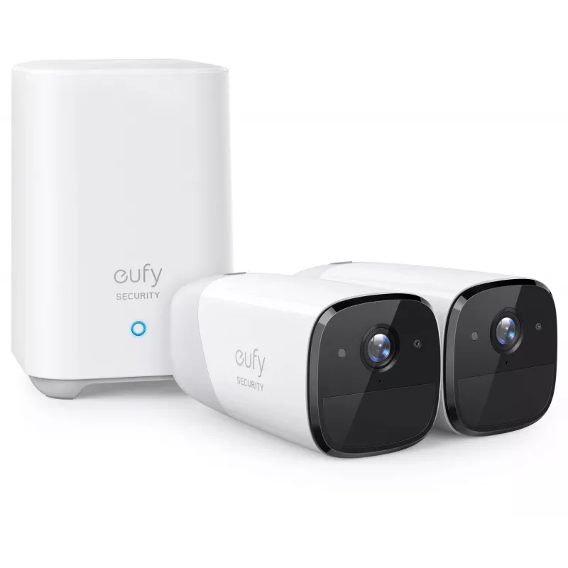 Eufy Security, eufyCam 2 Pro Belaidė namų apsaugos kamerų sistema, 365 dienų baterijos veikimo laikas, HomeKit suderinamumas, 2K raiška, IP67 atspari orams, naktinis matymas, 2 kamerų rinkinys, be mėnesinio mokesčio