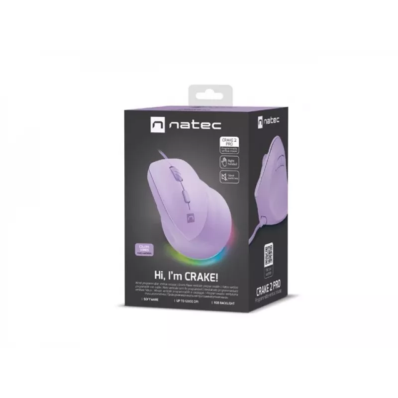 NATEC Crake 2 Pro vertikali pelė, dešinei rankai, USB-A, optinė, 12800 DPI