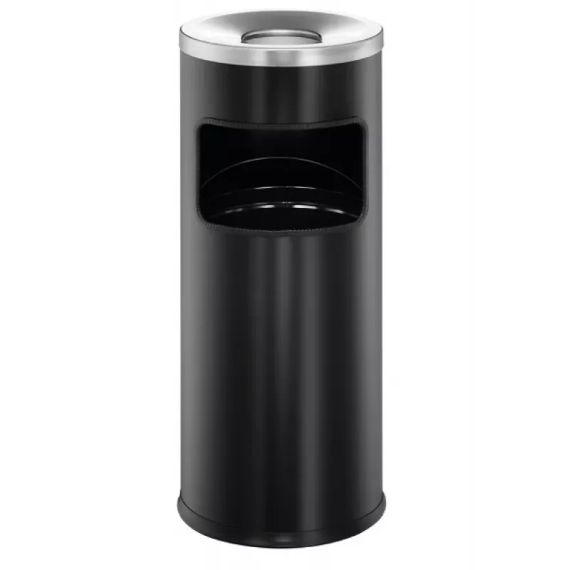 Durable 3332 apvalus metalinis šiukšlių konteineris su pelenine ir gesintuvu, juodas, 17 l