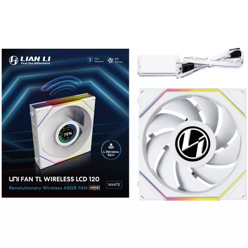 Lian Li UNI FAN TL Wireless LCD 120 White – 120 mm PWM ventiliatorius su belaidžiu LCD valdikliu