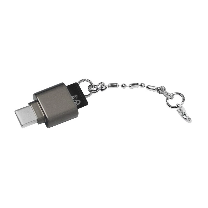 USB-C į microSD atminties kortelių skaitytuvas su raktų pakabuku