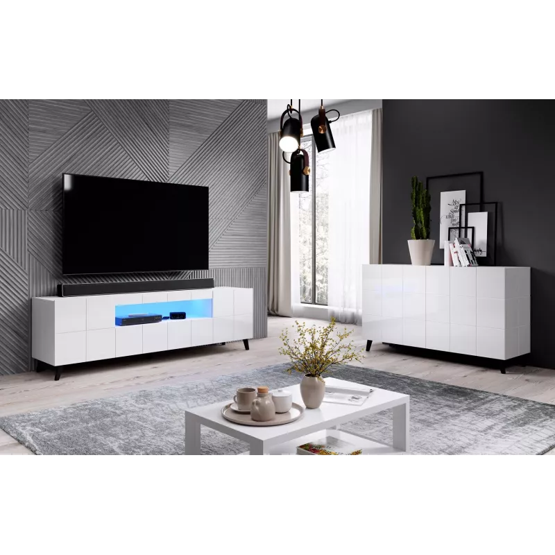 Cama Komoda 2D REJA baltas blizgus/baltas blizgus