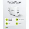 USB-C dvigubas greitas įkroviklis, PD, GaN, 65 W (baltas, 1x USB-C, 1x USB-A, Power Delivery)