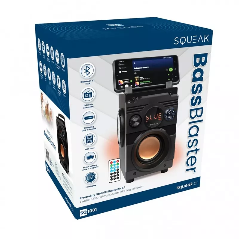 Squeak Bassblaster Bluetooth 5.1 garsiakalbis, FM radijas, MP3 grotuvas SQ1001