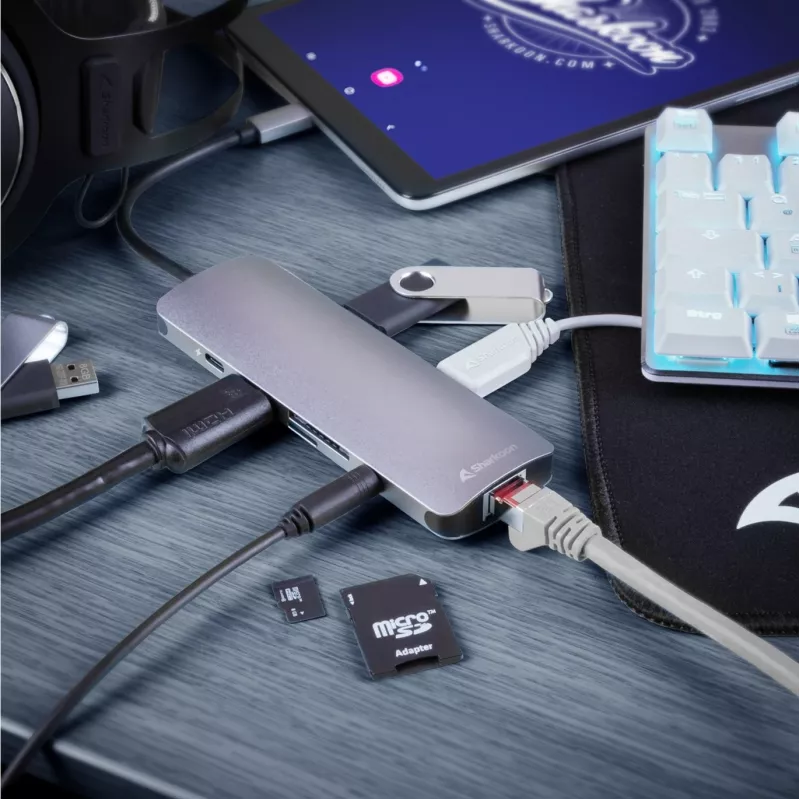Sharkoon USB 3.0 Type C Combo Adapter – HDMI, RJ-45, USB 3.2 Gen 1