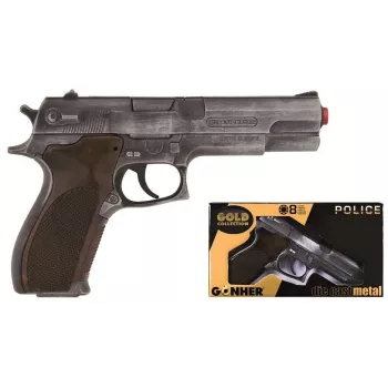 Pulio Police gun metal GONHER 45/1 15545/1 – metalinis vieno šūvio žaislinis strėlių pistoletas
