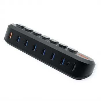 ROLINE USB 3.2 Gen 1 šakotuvas, 7 prievadai, keičiami mygtukai, Type-A jungties kabelis