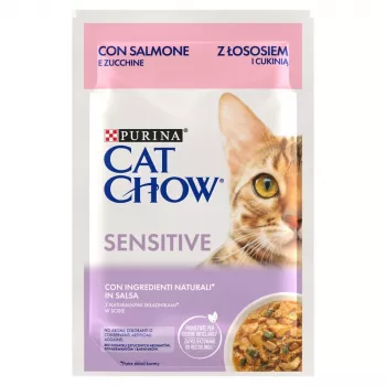 Purina Cat Chow Sensitive Gig su lašiša ir cukinija padaže – šlapias ėdalas katėms – 85 g