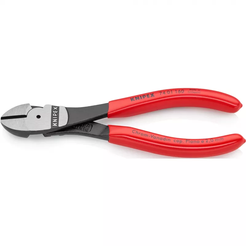 Šoniniai pjaustytuvai Knipex 74 01 160, chromo-vanadinis plienas, plastikinė rankena