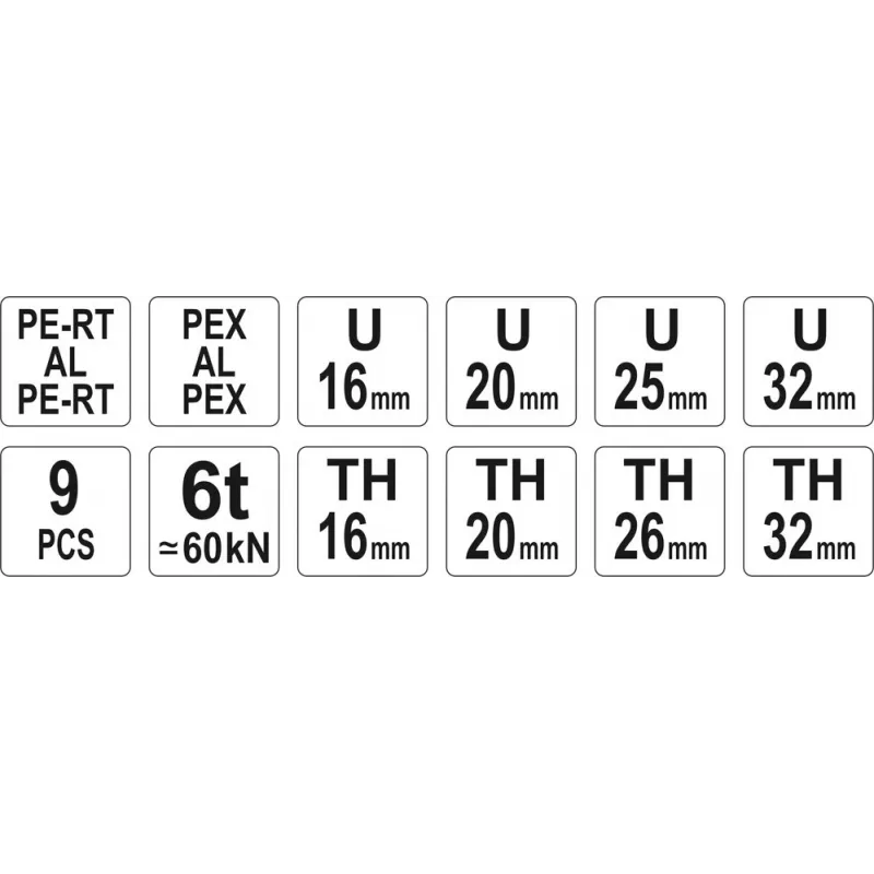 Yato PEX-AL-PEX rankinis presavimo įrankis su 8 presavimo nasrais
