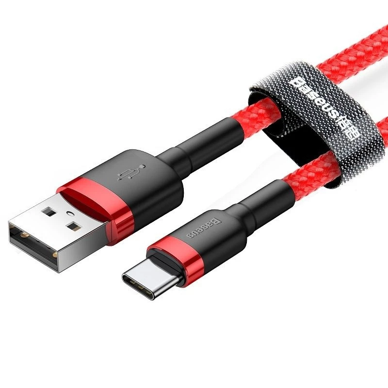 USB 2.0 A – USB-C laidas Baseus CATKLF-B09 1 m QC3.0 nailoninis pintas raudonas, greitas įkrovimas ir duomenų sinchronizavimas
