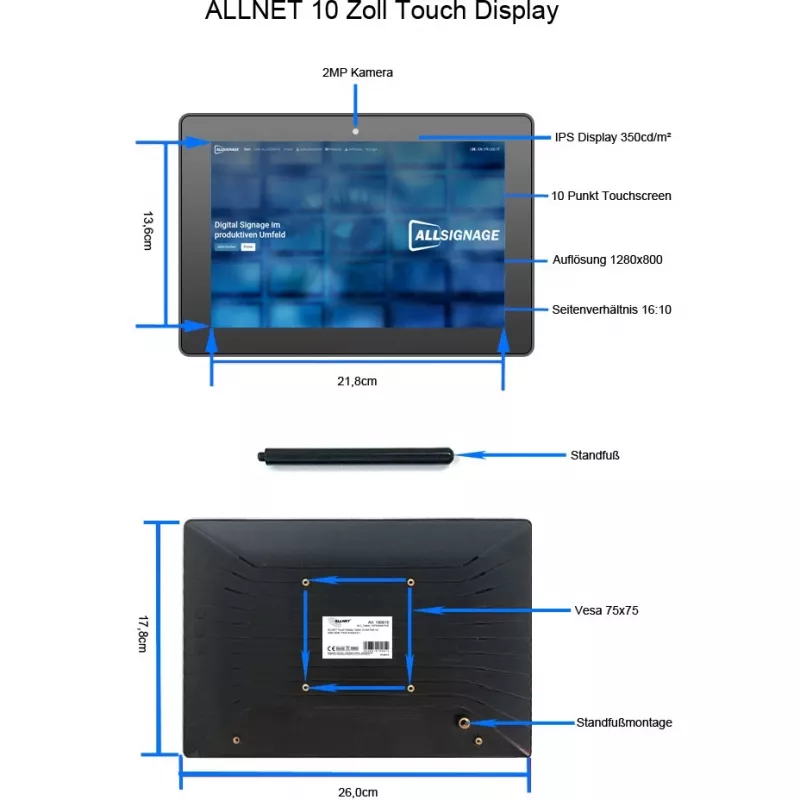 Planšetinis kompiuteris ALLNET PrimeOne-120, 12 colių jutiklinis ekranas, 8 GB RAM, 64 GB atminties