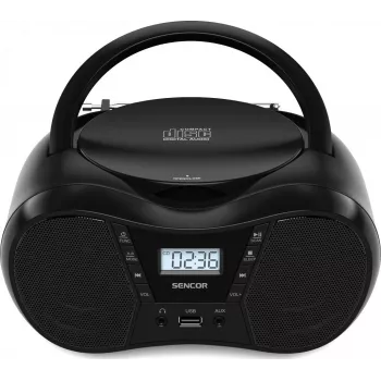 Boombox SENCOR SPT2300BK – CD grotuvas, MP3, USB, Bluetooth 5.1, FM, AUX, 4W, baterija/tinklas