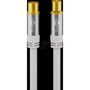 Goobay TV antenos laidas (135 dB tipas), 4x ekranuotas, 3 m, baltas – auksuotas, Koax lizdas > Koax kištukas (70318)