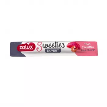 ZOLUX Sweeties Tuna with Shrimps katės skanėstas 14 g — žuvies pastos užkandis tūbelėje, 90% drėgmė