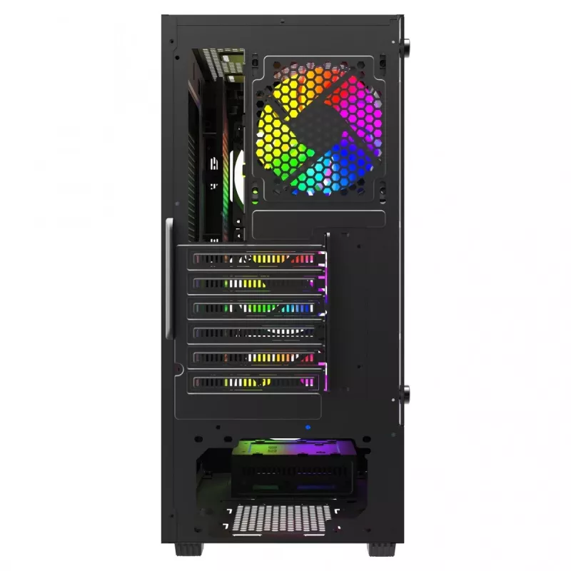PC korpusas SAVIO Noctis Glass RGB – juodas, ATX/Micro-ATX, 210×410×450 mm, 3×120 mm priekiniai ventiliatoriai