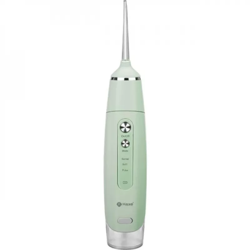 Belaidis oralinis irigatorius Haxe RUBIS HX 716 — vandens slėgis 30–90 psi, 3 galios lygiai, 0,165 L talpa, 4 antgaliai, žalia spalva