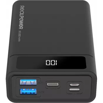 RealPower PB-20k PD - 20000 mAh nešiojamas akumuliatorius (juodas)