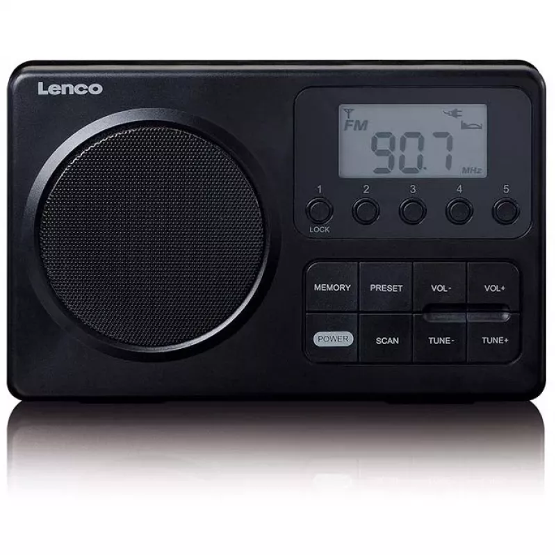 Nešiojamas radijo imtuvas Lenco MPR-035BK – FM/AM, maitinimas iš tinklo arba baterijų, 2,5 colio LCD, 20 FM išankstinių nustatymų, 3,5 mm išvestis