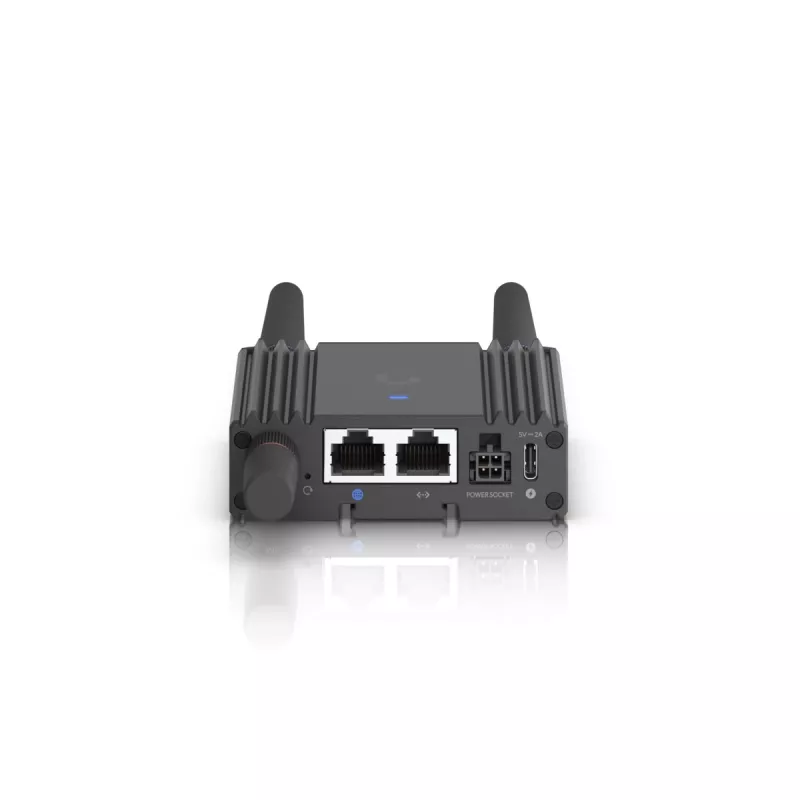 Maršrutizatorius koriniam tinklui Ubiquiti UMR-Ultra – 4G LTE, NanoSIM, 2,4 GHz Wi‑Fi (802.11g), 2x RJ‑45, 3 išorinės SMA antenos, 5–30 V DC