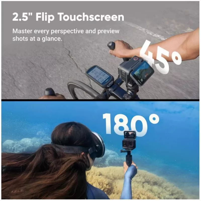 Veiksmo sporto kamera Insta360 Ace Pro 2 — 50 MP, 8K Ultra HD (7680×3272), 1/1,3 colio jutiklis, iki 240 kadrų/s, įmontuotas ekranas, Wi‑Fi, MicroSD, 177,7 g, juoda