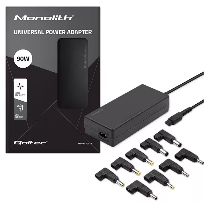 Automatinis universalus maitinimo adapteris Qoltec 50012 90W | 9 kištukų rinkinys | maitinimo laidas