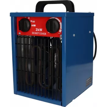 Elektrinis ventiliatorinis šildytuvas BLAUPUNKT EH7010 — 2000 W, nerūdijančio plieno elementas, IPX4, pastatomas ant grindų, iki 22 m², juoda/mėlyna/raudona