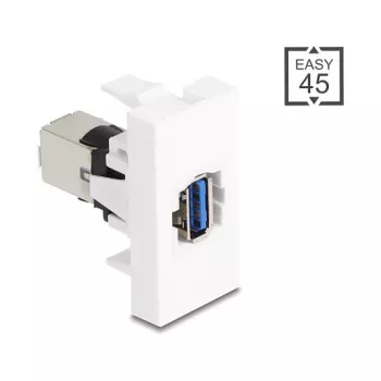 Keystone modulis DELOCK 90910 — plokščia USB A jungtis, balta, 45×22,5×42,6 mm