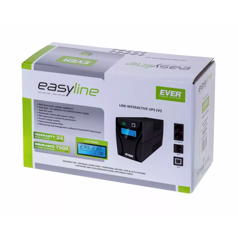 UPS Ever EASYLINE 650 AVR USB linijinis-interaktyvus 0.65 kVA 360 W