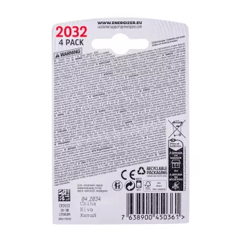 Energizer baterija specializuota CR2032, 4 vnt., 3V, ECO