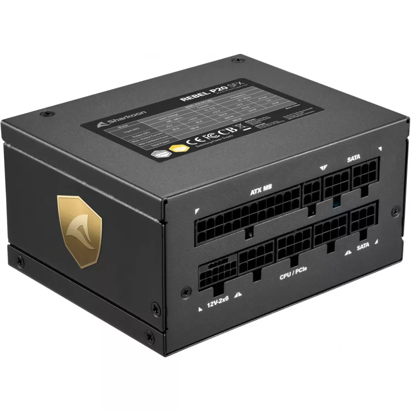 Sharkoon Rebel P20 SFX 750W maitinimo blokas (juodas, 1x 12 kontakčių High Power jungtis, 2x PCIe, kabelių valdymas, 750 W)