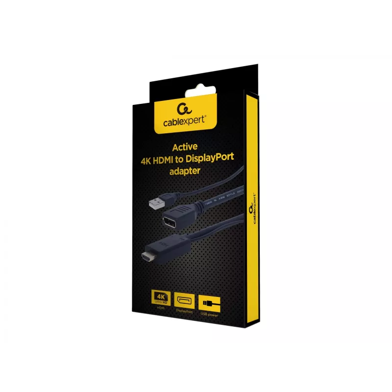 Cablexpert vaizdo adapteris DisplayPort (mot.) – HDMI (pat.) su USB maitinimu, 10 cm