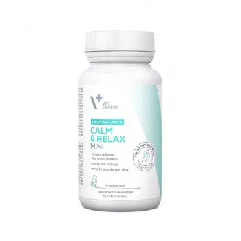 Raminamasis papildas VETEXPERT Calm&Relax Mini — 30 kapsulių mažiems šunims ir katėms, 100 g, be cukraus, be glitimo