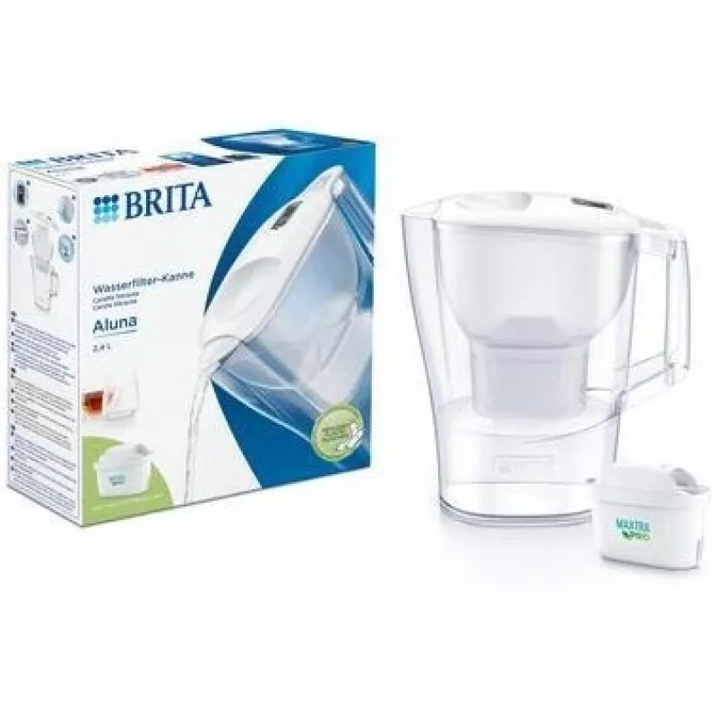 BRITA Aluna vandens filtro ąsotis permatomas baltas – 2,4 l talpa / 1,4 l filtruoto vandens, MAXTRA, tinka plauti indaplovėje