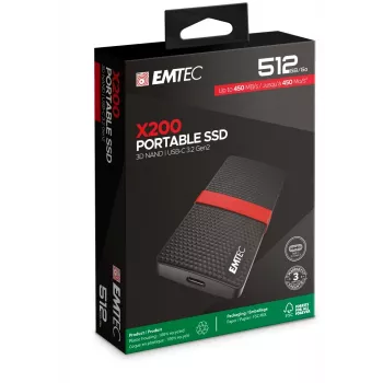 SSD nešiojamas Emtec 512GB USB Type-C 3.2 Gen 1 juoda raudona X200