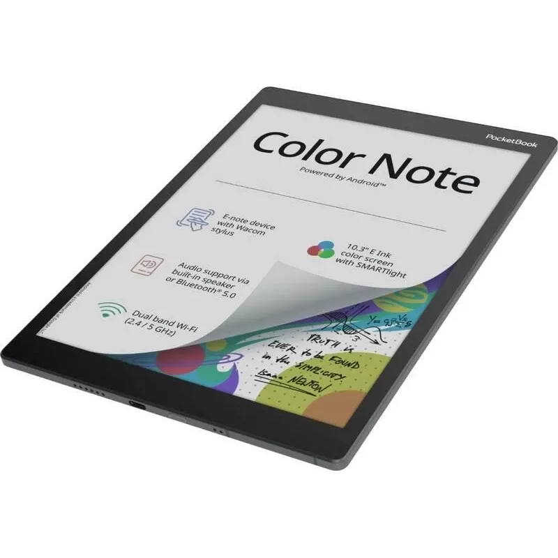 E. knygų skaityklė PocketBook Color Note 10.3 colio E Ink Kaleido, 32 GB, Wi-Fi, jutiklinis ekranas, juoda/mėlyna