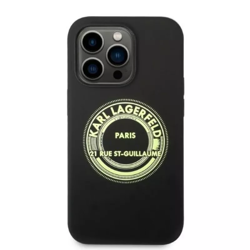 Karl Lagerfeld minkštas silikoninis dėklas RSG Black, skirtas Apple iPhone 14 Pro, KLHCP14LSRSGRCK