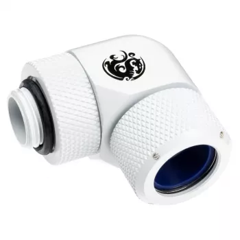 Jungiamoji detalė BitsPower BP-DWE90RMLA14 — žalvarinė 90° sukamoji jungtis, 1,4 cm, balta