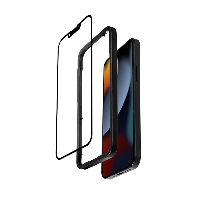 Grūdinto stiklo apsauginis stikliukas Crong, skirtas iPhone 16e / 14 / 13 / 13 Pro – 3D pilnas dengimas