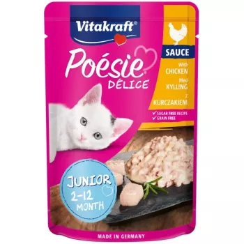 Šlapias kačių ėdalas Vitakraft Poésie Délice Junior vištiena, 85 g pakelis