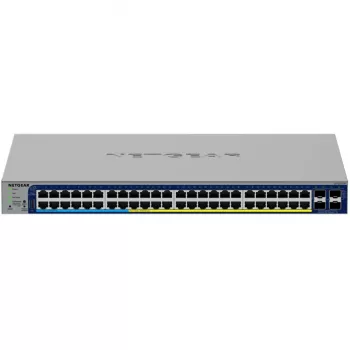 Valdomas Gigabit PoE komutatorius NETGEAR GS752TXUP — 48× Gigabit RJ-45, 10G palaikymas, 1U stelažas, 176 Gbit/s perjungimo talpa