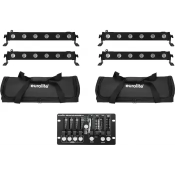 EUROLITE LED juostų rinkinys 4x LED BAR-6 QCL RGBW su 2 minkštais dėklais ir valdikliu
