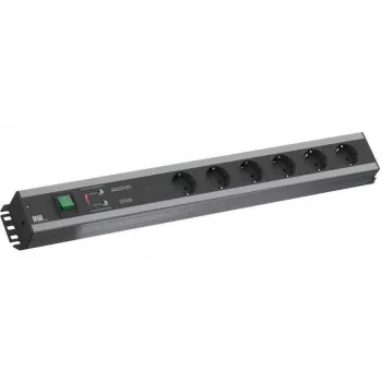 Bachmann 300.012 PDU Basic, 6 AC lizdų, 2U, 2 m kabelis, juoda/pilka