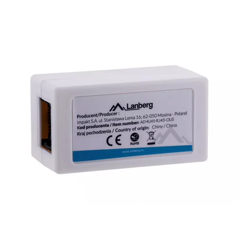 LANBERG lyties keitiklis RJ-45 į RJ-45, moteriška–moteriška, U/UTP Cat5e, baltas