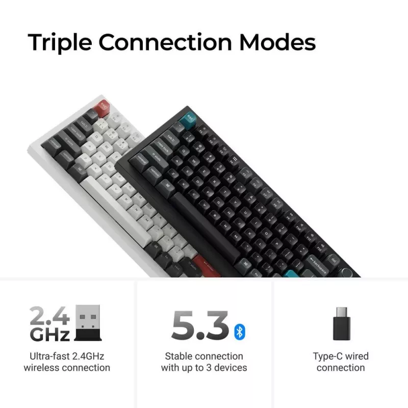 Mechaninė 75% klaviatūra Keychron Q1 Ultra 8K — USB + RF belaidis + Bluetooth, RGB, juoda