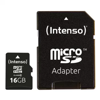 INTENSO atminties kortelė Micro SDHC 16GB C10 su adapteriu 3413470