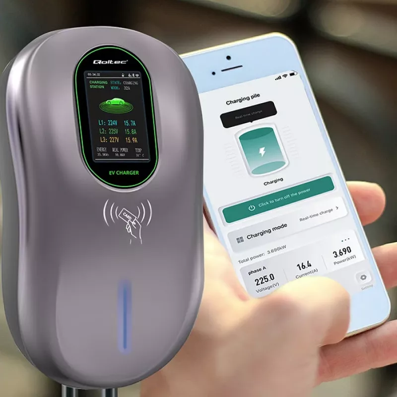 EV įkrovimo stotelė QOLTEC 52430 22 kW Wi‑Fi RFID 3 fazės, 32 A, Type 2, IP54
