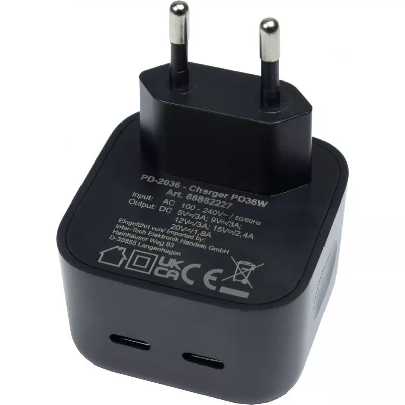 Kroviklis Inter-Tech PD-2036 36W 2×USB-C juodas